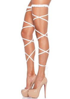 color_white | Leg Avenue Yuna Garter Leg Wraps Thigh Wrap, Leg Wraps, Garter Stockings, White Garters, Striped Shoes, Light Up Shoes, Leg Avenue, Corsets And Bustiers, White Set