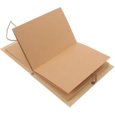 an open brown box with string attached to the bottom and inside, on a white background