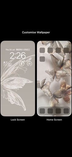 an iphone screen showing the home screen and wallpapers in different styles, with flowers on them