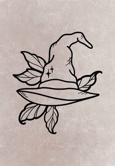 a drawing of a hat with leaves on it