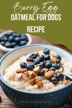 oatmeal with blueberries and almonds in a bowl on a wooden table