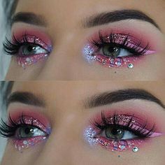 ♛ Getting Fancy ♛ - Pinterest: Crackpot Baby Glitter Face Makeup, Carnaval Make-up, Holiday Eye Makeup, Muertos Makeup, Pink Glitter Makeup, Hippie Makeup, Thanksgiving Makeup, Fox Makeup, Devil Makeup