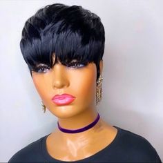 Black 100% Human Adjustable Cap For Your Comfort Please Ask Questions Pixie Mohawk, Mohawk Wig, Pixie Cut Straight, Bob Pixie Cut, Short Pixie Bob, Short Wavy Bob, Full Bangs, Pixie Cut With Bangs, Remy Human Hair Wigs