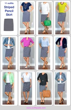 outfit post: coral blazer, striped jersey pencil skirt, black pumps Outfit Closet, Skirt Ideas, Cassie Skirt, Lularoe Cassie, Year In Review