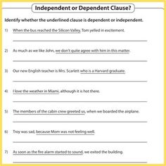 an independent clause worksheet with the words independent and independent clause in english,