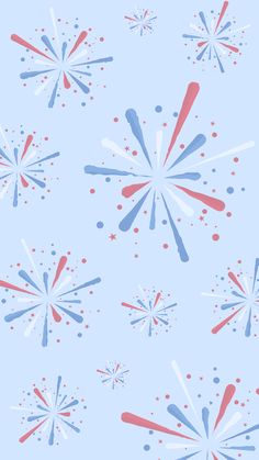 a blue background with red, white and blue snowflakes