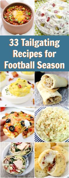 three different pictures with the words 3 tailgating recipes for football season on them and images of food