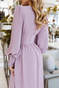 Fabric: Crepe Viscose 50%, Polyester 40%, Elastane 10% V-neck Puffed long sleeves Ruched corset flared waist Button-detailed Front Slit Midi length dress Fancy Dresses Classy, Midi Long Sleeve Dress, Long Puff Sleeve Dress, Puffed Long Sleeves, Western Clothes, Comfy Heels, Church Outfit, Dresses Classy, Modern Clothing