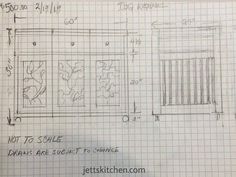 a drawing of a window with bars on the top and bottom, next to a door