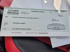 a check for $ 1, 000 from fort brage