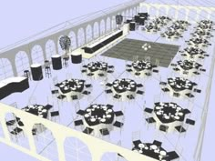 an artist's rendering of a banquet hall with tables and chairs