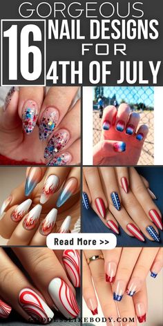 4th of July Nail ideas to copy (16 ideas) Patriotic Nail Designs Simple, 4th Of July Nail Ideas, Nail Designs At Home, 4th Of July Nail, Stunning Nail Designs, Nail Designs Tutorial, 4th Of July Nails