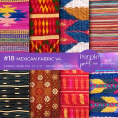 mexican fabric patterns and colors are shown in this image with the text, 8 mexican fabric v