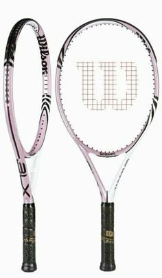 two tennis racquets that are both pink and black with the letters bleu on them