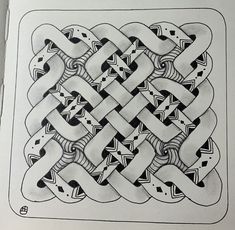 a black and white drawing of a celtic knot design with lines on the sides,