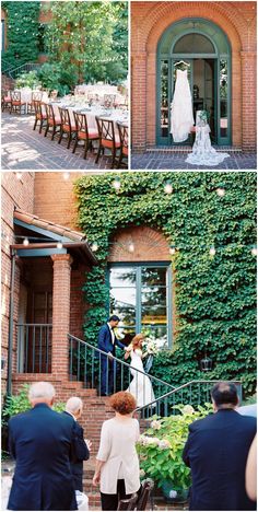 the bride and groom are getting ready to walk down the stairs at their wedding reception