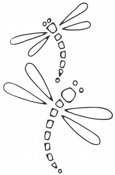 a black and white drawing of three dragonflies