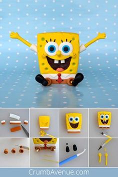 a collage of photos showing different items made to look like spongebob characters