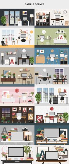 the different types of living room furniture are shown in this graphic style, including couches and