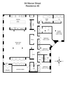 the floor plan for an apartment with three bedroom and two bathroom areas, including one living room