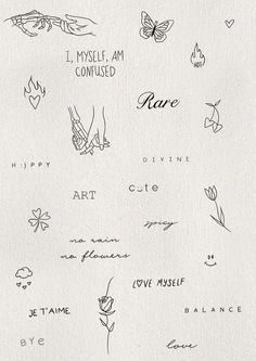 the words are written in black ink on white paper with butterflies and flowers around them