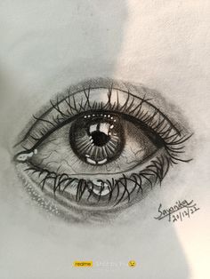 a drawing of an eye with long eyelashes