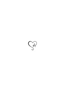 a black and white drawing of a heart with an arrow on it's side