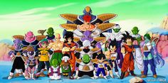 the dragon ball characters are posing for a group photo