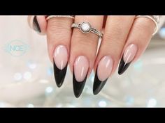 Black Almond Nails Designs, Black Almond Nails, Black French Tip, Pastel Nails Designs, French Tip Acrylic Nails, French Acrylic Nails, Almond Nails Designs, Almond Acrylic Nails