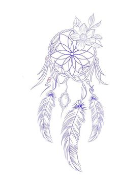 a drawing of a dream catcher with flowers on it