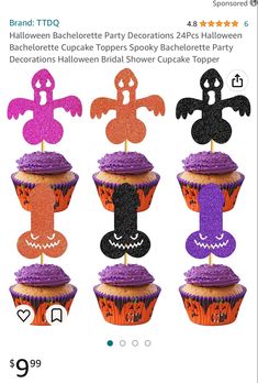 halloween cupcake toppers with purple frosting