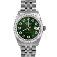 SKU#: 6827-SS-GRN-EMD-AM-BDS-JBLPre-Owned Rolex 6827 Midsize 31mm Datejust Watch, Custom Green Emerald Dial & Custom 1ct Diamond Bezel on Rolex Stainless Steel Jubilee Band Model#: 6827 Case: Rolex 31mm Stainless Steel Case Movement: Rolex Automatic 2030 Caliber Dial: Custom Green Dial with Emerald Hour Markers (Not Made by Rolex) Bezel: Custom 1ct Diamond Bezel (Not Made by Rolex) Band: Rolex Stainless Steel Jubilee Band This Beautiful Watch Comes Fully Serviced, Polished, Time-Tested, Air/Wate Wooden Watch Box, Wooden Watch, Pre Owned Rolex, Green Diamond, Watch Box, Bezel Diamond, Green Emerald, Beautiful Watches, Stainless Steel Case