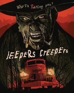 a movie poster for jeeprs and creepers with an image of a truck in the background