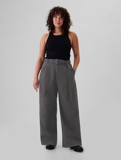 High Rise Cargo Baggy Trousers | Gap Fitted Cargo Jeans With Belt Loops For Work, Utility Wide-leg Pants With Belt Loops, Gap Utility Cargo Pants With Side Pockets, Gap Utility Pants With Pockets, Gap Pants With Welt Pockets For Workwear, Gap Workwear Pants With Welt Pockets, Utility High-waisted Work Pants With Belt Loops, High Waist Utility Work Pants With Belt Loops, Gap Utility Bottoms With Pockets