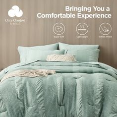 the comforter is made up and ready for someone to use it on their bed