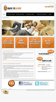 the homepage design for elevatehome com, which uses orange and white colors