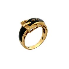 Black enamel vintage buckle band ring handcrafted in 18 karat yellow gold. The ring features a buckle band design, reminiscent of classic belt buckles. This design adds a touch of elegance and sophistication to the piece. The buckle motif symbolizes strength, security, and unity. The ring is size 4 ( can be sized or worn as a pinky ring). Weight: 4.5 grams. Classic Formal Enamel Ring, Luxury Enamel Rings For Formal Occasions, Formal Yellow Gold Enamel Ring With Black Details, Formal Yellow Gold Black Enamel Ring, Formal Yellow Gold Ring With Black Enamel, Timeless Gold Belt Buckles For Formal Wear, Elegant Formal Enamel Ring, Elegant Black Enamel Ring, Classic Yellow Gold Enamel Ring For Formal Occasions