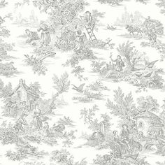 an old wallpaper pattern with people and animals