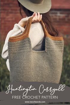 a woman carrying a crochet bag with the text, anantaga carapel free crochet pattern