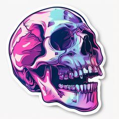 a colorful skull sticker is shown on a white background with the image of a pink and blue skull