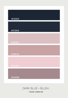 the color scheme for dark blue and blush is shown in shades of pink, purple, black