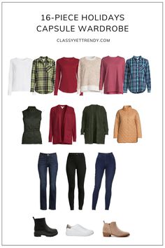 Outfit Calendar, 27 Piece, Holiday Capsule Wardrobe, Black Flannel Shirt, Functional Wardrobe, Smart Casual Wardrobe, 30 Outfits, Travel Capsule