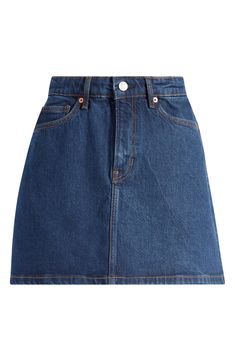 This season-spanning denim skirt is cut to a leggy length for day-to-night appeal. 15" length (size 29) Zip fly with button closure Five-pocket style 64% organic cotton, 35% Tencel® lyocell, 1% Lycra® spandex Tencel lyocell is a sustainably produced fiber made with closed-loop processing Machine wash, tumble dry Imported Vintage High Rise Dark Wash Denim Skirt, Dark Wash Mid-rise Denim Mini Skirt, Dark Wash Mini Denim Skirt With Button Closure, Non-stretch Mini-length Denim Blue Skirt, Dark Wash Button Closure Mini Denim Skirt, Denim Miniskirt, High Waist Denim, High Waisted Denim, Dream Wardrobe