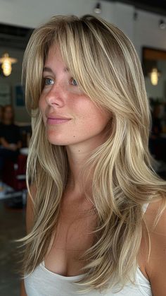 Stay Fresh with 25 Trendy Layered Haircuts and Hairstyles Blonde Hair Choppy Layers, Long Haircut With Layers Wavy, Light Layer Haircut, Rockstar Layers Hair, Haircuts For Round Oval Face Shape, Long Blonde Hair Haircuts, Long Layers With Curtain Bangs Thick Hair, Strong Layered Hair, Blonde Long Haircuts