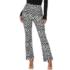 The animal pattern and flared leg elevate these pants to designer status, adding another fashionable item to your wardrobe. The high waist and invisible side zipper make these pants look better and easier to match. It is perfect to wear with cropped tops, T-shirts, sneakers, and heels for a casual and chic style. Elegant and personalized casual pants, versatile and comfortable, perfect for you! High Waisted Flares, Flare Leggings, Hem Style, Long Pants, Pull On Pants, Straight Pants, Bottom Clothes, Bell Bottoms, Bottoms Pants