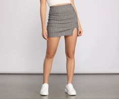 Plaid Mini Skirt For Spring, Trendy Plaid High-waist Mini Skirt, Trendy High Waist Plaid Mini Skirt, Trendy Pleated Mini Skirt For Date Night, Trendy High Waist Plaid Skort, Trendy High-waist Plaid Skort, Casual Asymmetrical Mini Skirt For Workwear, Trendy High Waist Mini Skirt For Date Night, Trendy Mini Skirt For Date Night