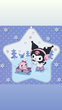 a cartoon character on a sled in the snow with a piggy star background