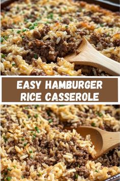 an easy hamburger rice casserole recipe that is ready to be eaten in the oven