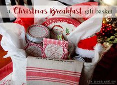 a christmas breakfast gift basket filled with cookies