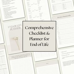 "Overview: Prepare for peace of mind with our Comprehensive End of Life Planner, a thoughtfully designed printable checklist binder. This all-in-one estate organization kit ensures that your final wishes are known and your important documents are neatly compiled for easy access by your loved ones. What You'll Receive: Upon purchase, you'll be able to instantly download a high-quality PDF that includes: 4-Page Checklist (I suggest you use the Checklist to create a BINDER with pouches!)  Personal Information Section Family and Emergency Contacts Medical Information and Preferences Legal Documents Organizer Funeral and Burial Preferences Financial Information Log Digital Assets Directory Miscellaneous Section Personal Reflections Prompts Document Updates Log Features: Easy-to-follow checklist Life Organization Binder, Final Wishes, Estate Planning Checklist, Document Organizer, Elder Care, Life Planning, Life Binder, Home Management Binder, Binder Organization